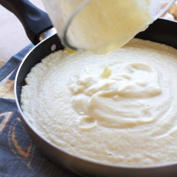 Pot of creamy cauliflower sauce on the stove